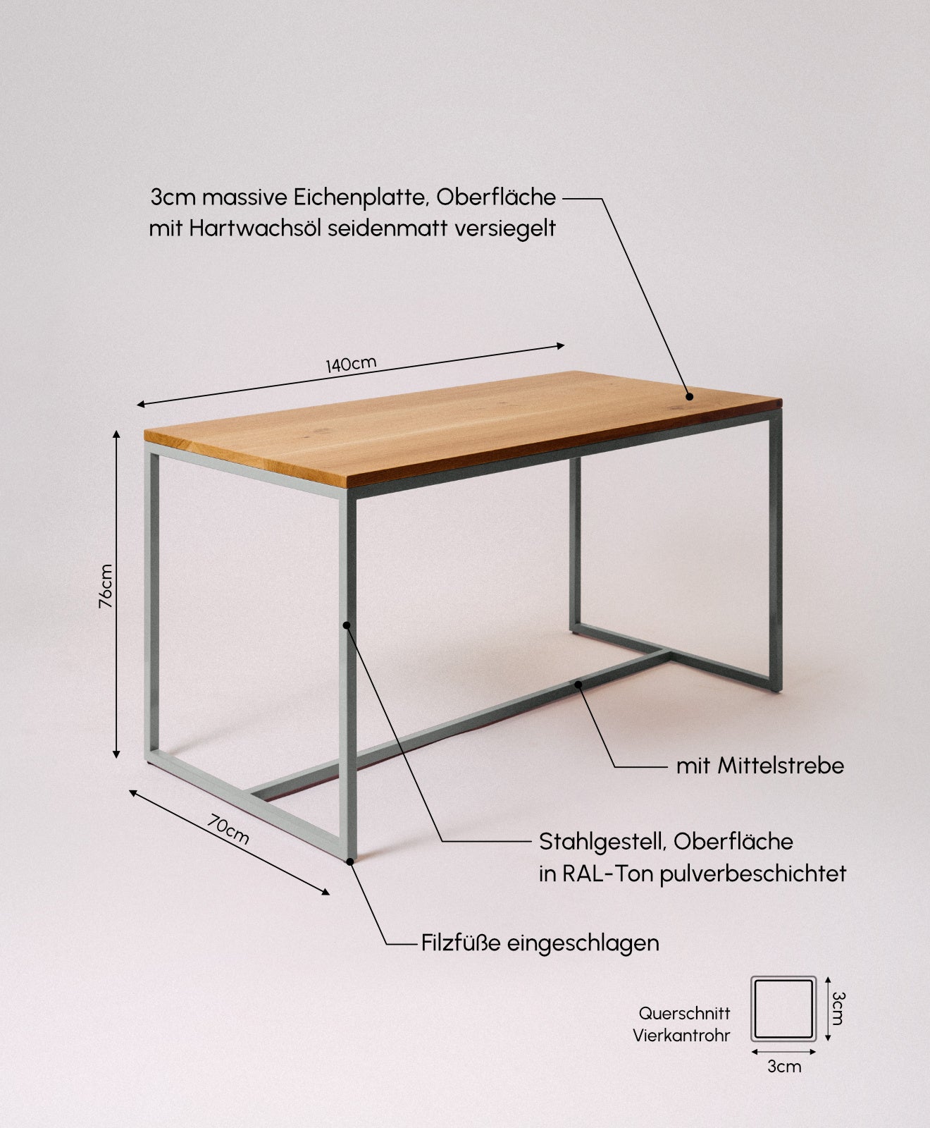 Kawentsmann Tisch "Talon" mit Mittelstrebe - Kawentsmann Digital GmbH