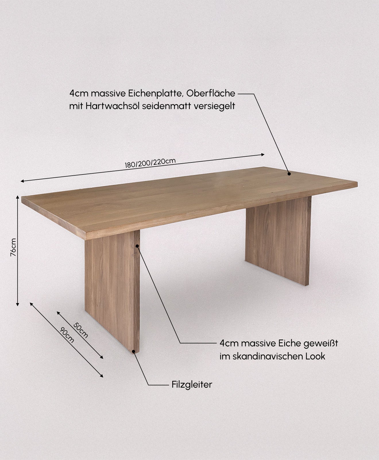 Tisch aus Massivholz Eiche geweißt von Kawentsmann Details