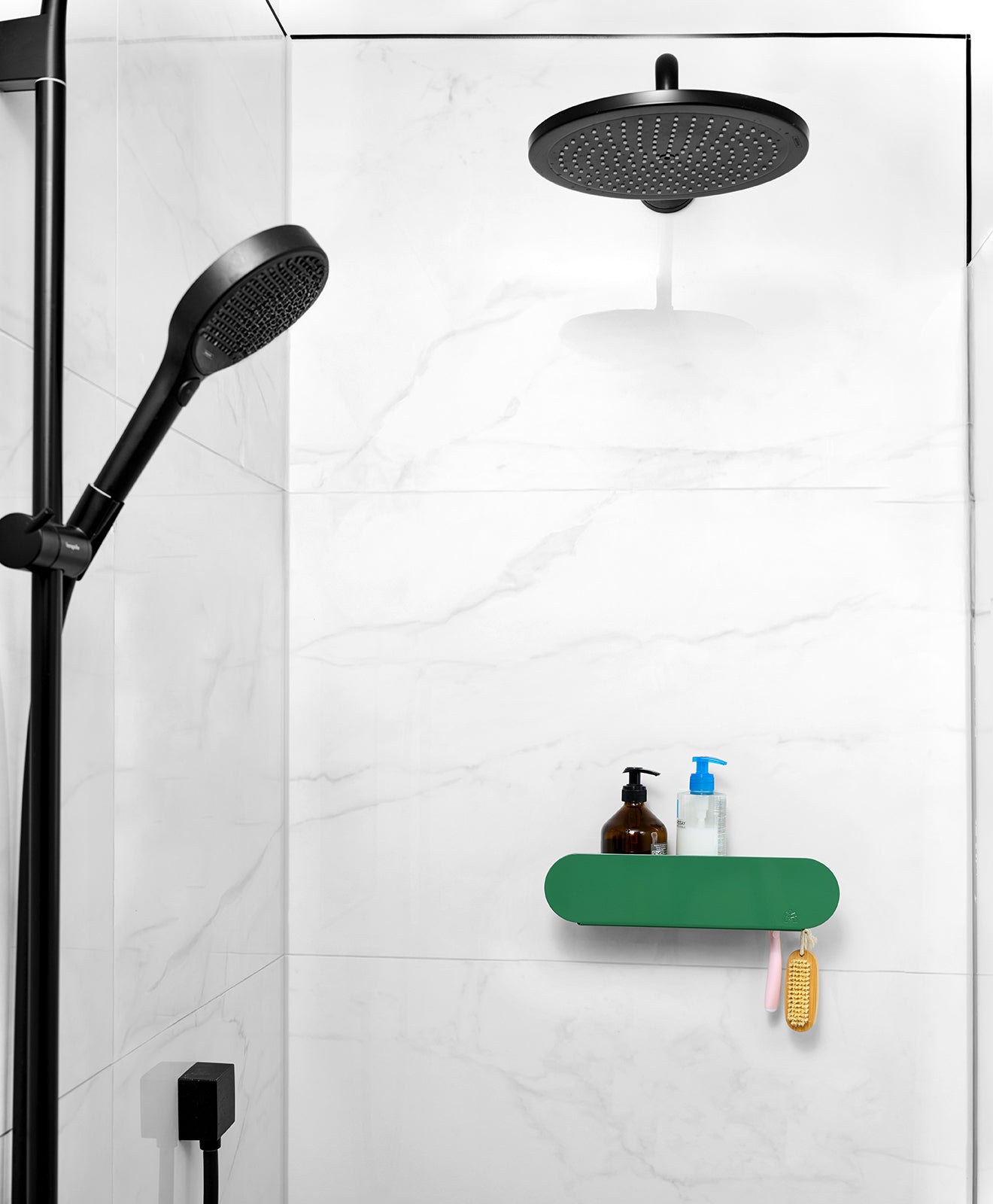 Duschablage ohne Bohren ORBI in Grün in der Duschkabine