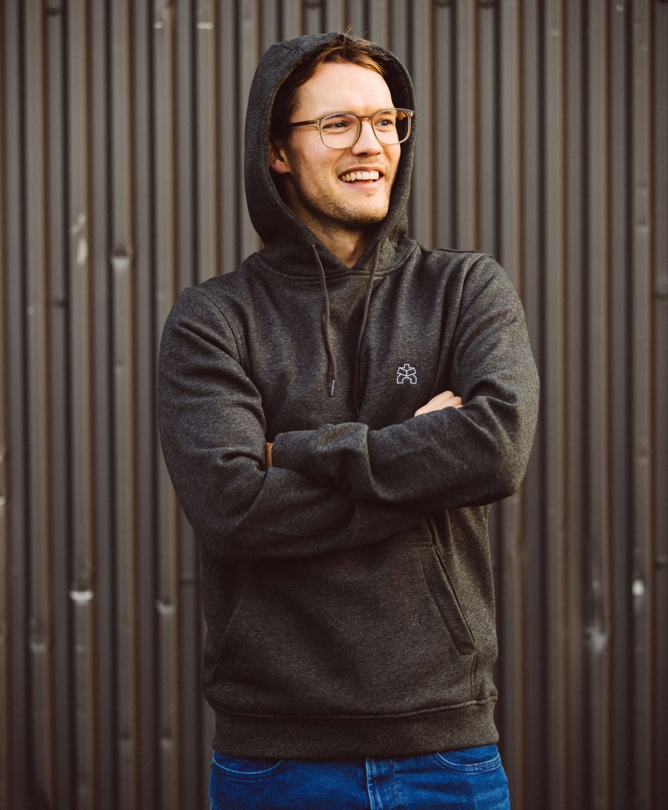 Kawentsmann Hoodie dunkelgrau meliert mit besticktem Logo