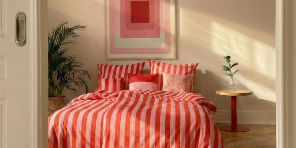 Schlafzimmer mit einem Bett und ein Beistelltisch ALBERT von KAWENTSMANN zur Darstellung der Produkte für das Schlafzimmer im Shop