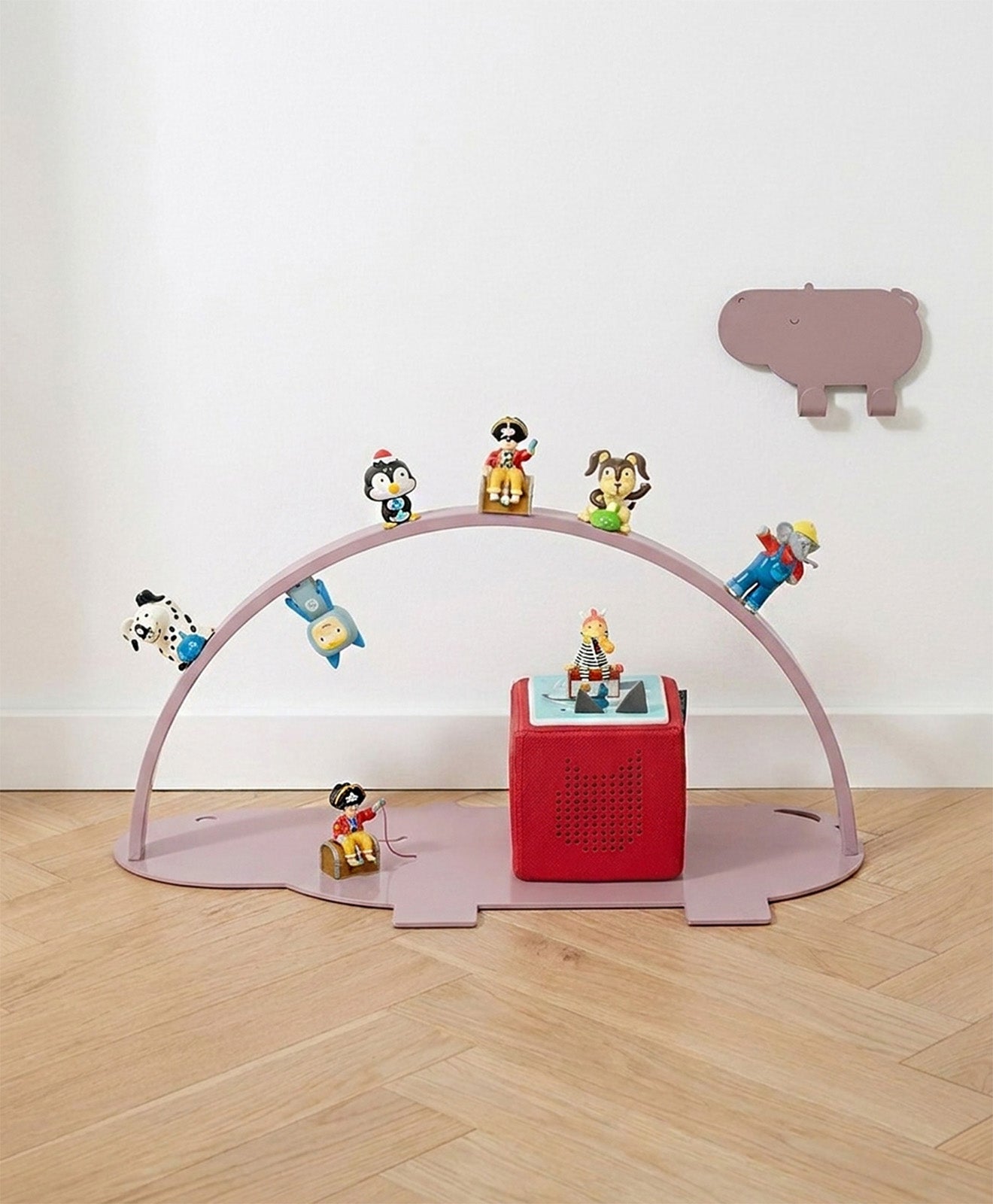 Kinderzimmer Set aus Regal für die Toniebox und passendem Wandhaken für Kinder - Motiv Nilpferd
