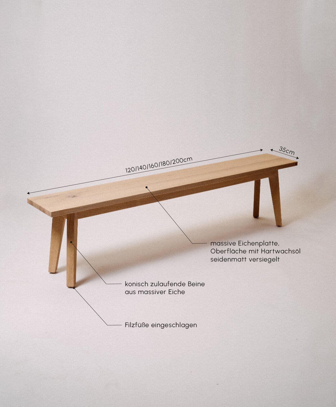 Sitzbank aus Eiche Massivholz KNEBBEL von KAWENTSMANN Details & Maße