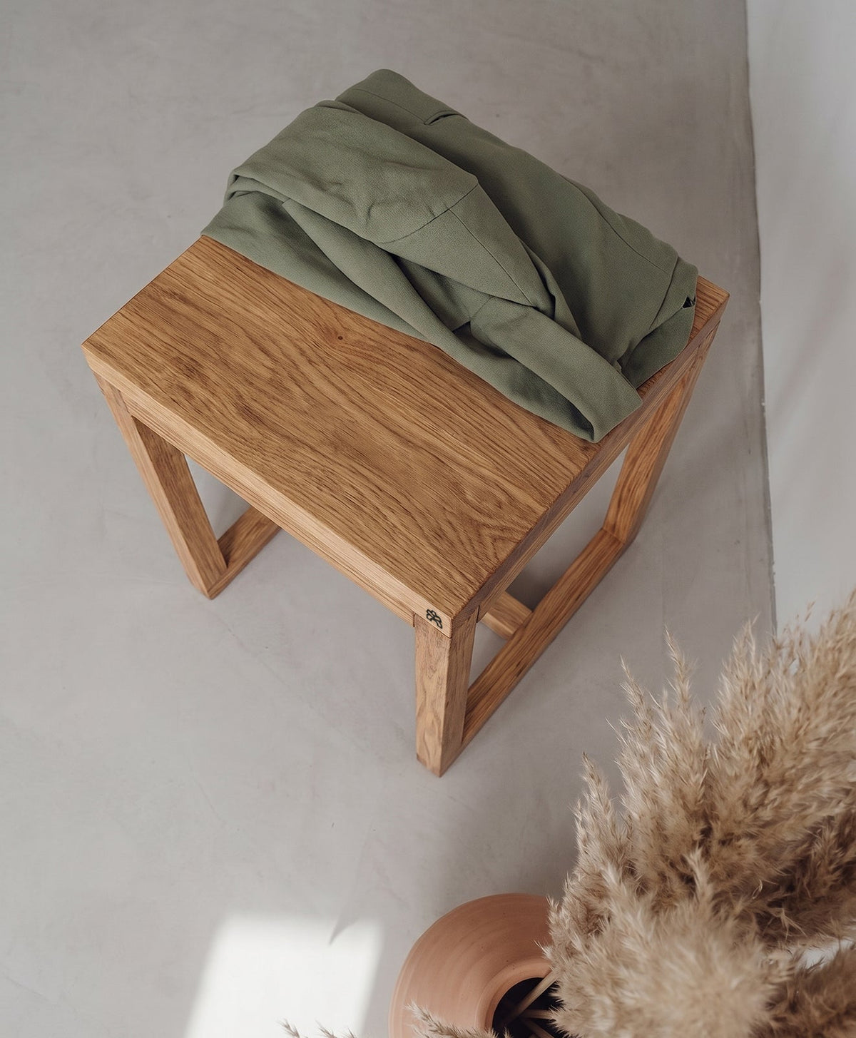 Hocker Massivholz Eiche - Ansicht von oben, Moodbild