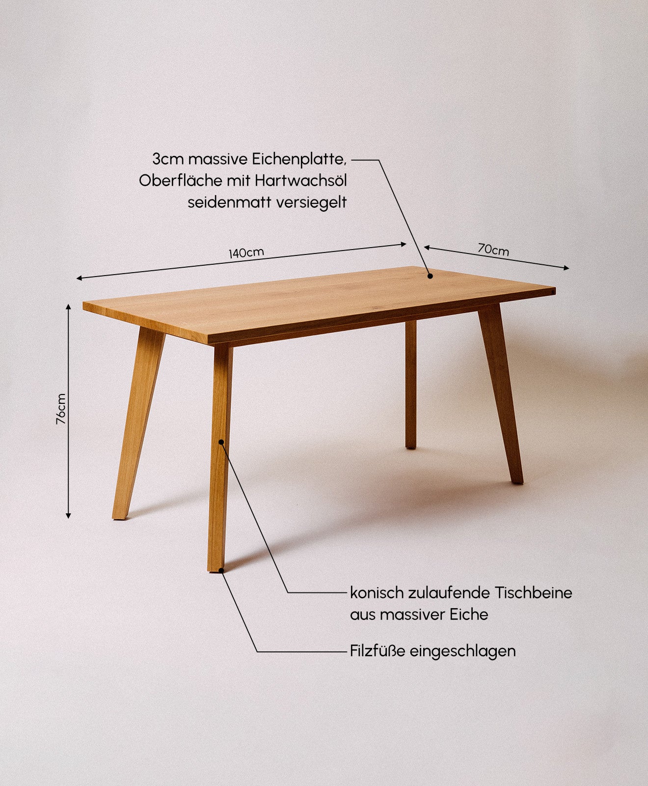 Tisch Massivholz Eiche KNEBBEL Details - Infobild