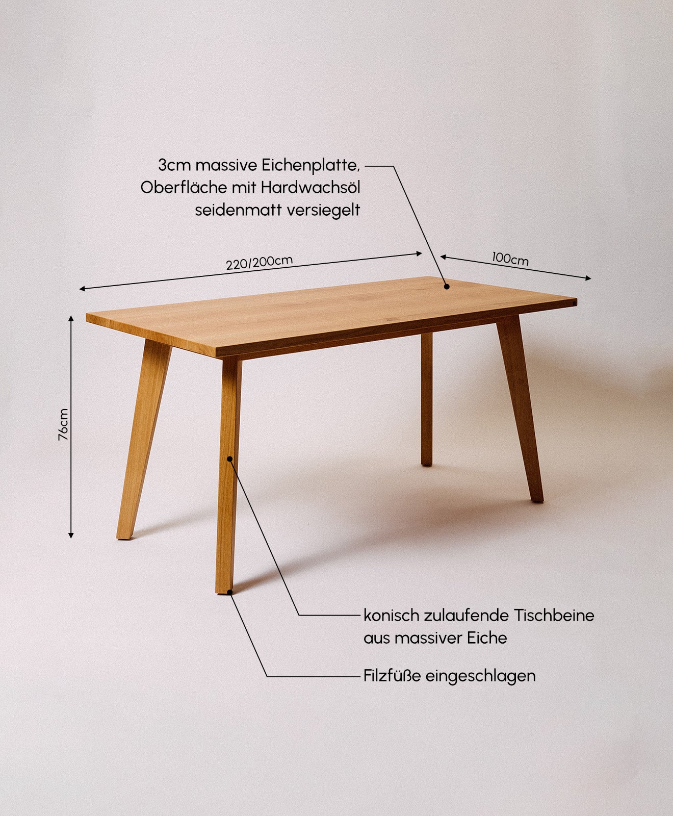 Tisch Massivholz Eiche KNEBBEL Details - Infobild