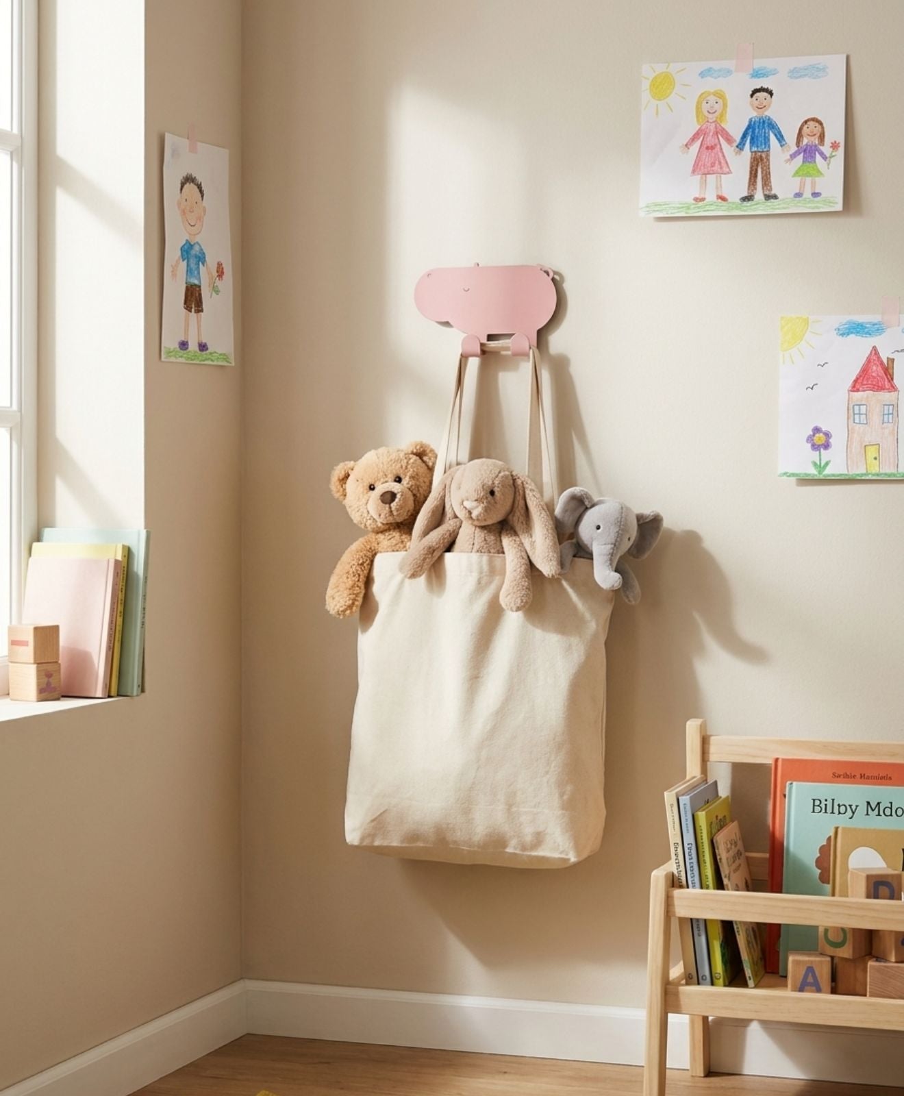 Wandhaken für Kinder Motiv Nilpferd im Kinderzimmer