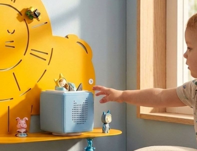 Wandregal für die Toniebox LÖWE im Kinderzimmer mit Kind