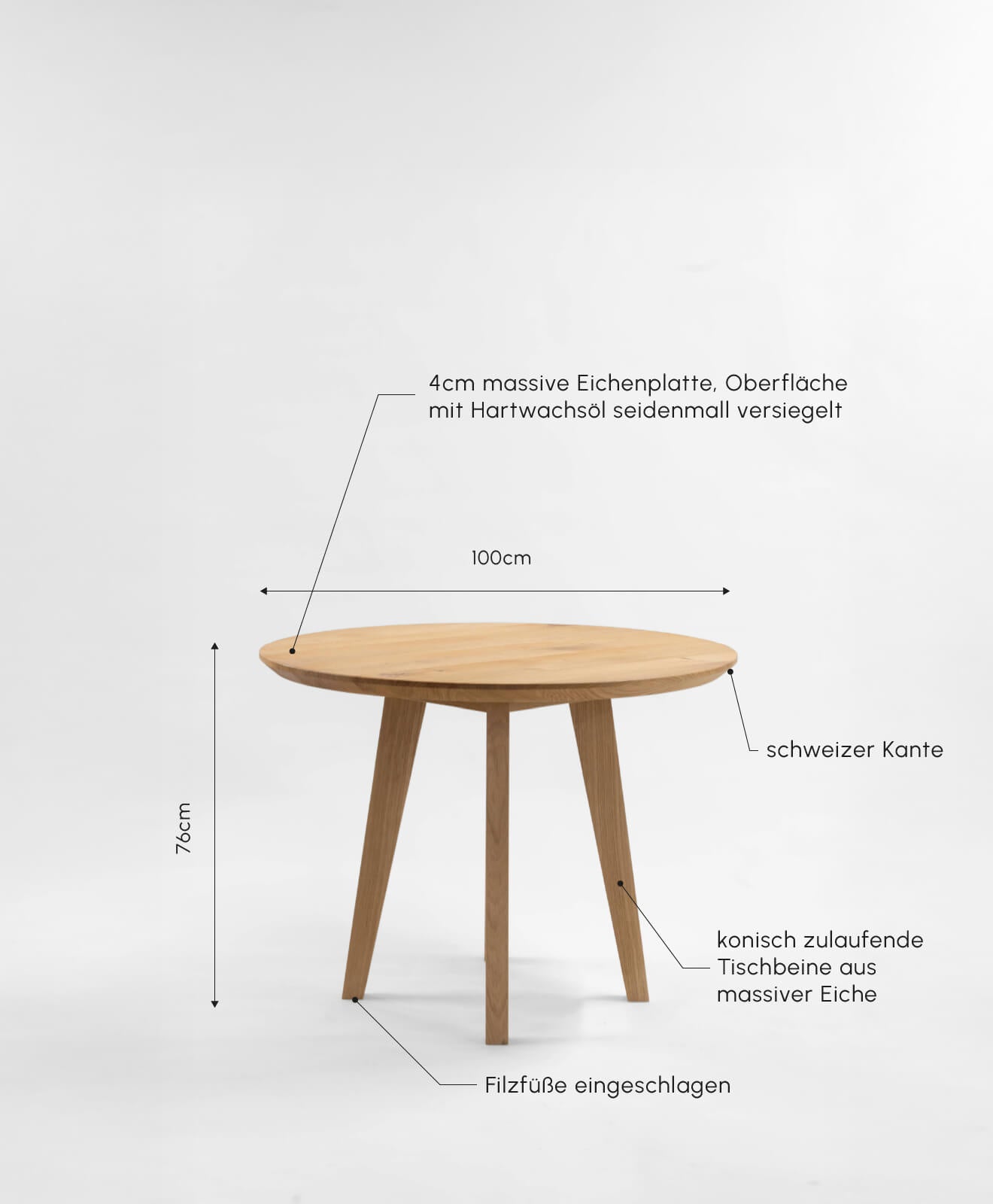 Tisch massiv rund Eichentisch KENO von KAWENTSMANN Details & Maße