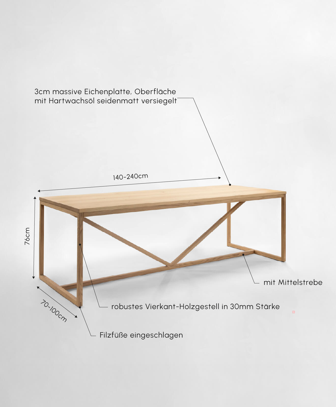 Tisch Massivholz mit Mittelstrebe TALON