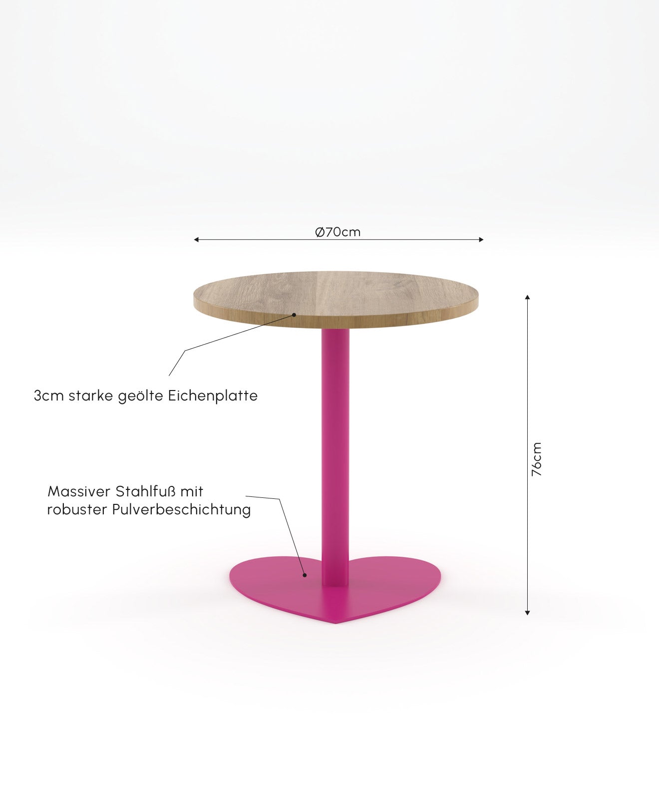 Infobild mit Details zum Bistrotisch Herz