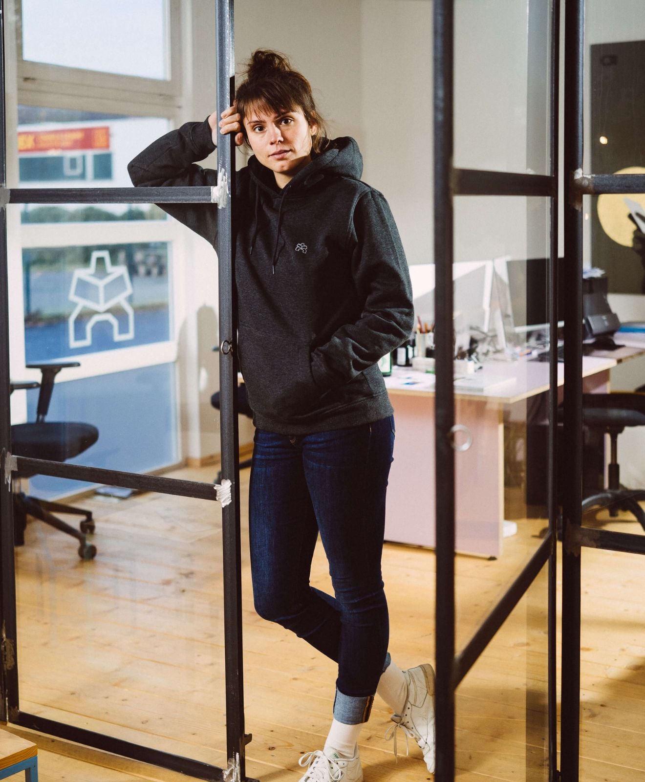 Kawentsmann Hoodie dunkelgrau meliert mit besticktem Logo