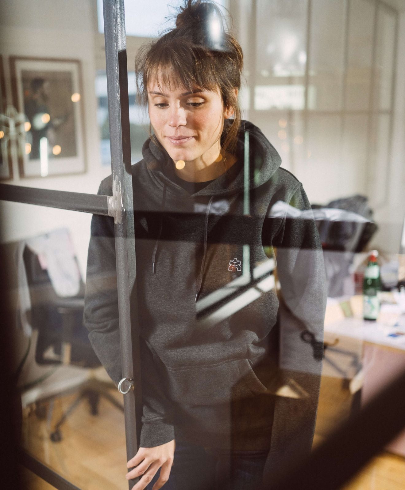 Kawentsmann Hoodie dunkelgrau meliert mit besticktem Logo