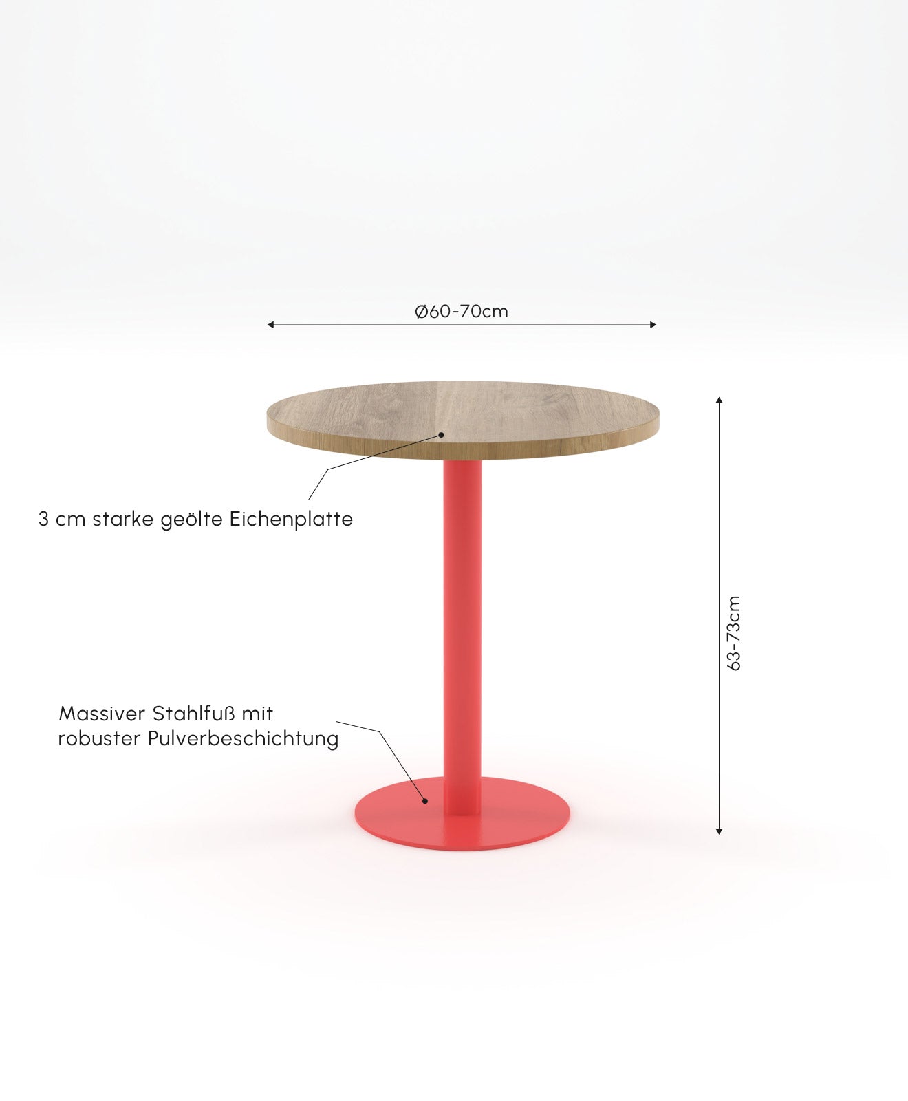 Infobild mit Maßen und Details zu unserem Bistrotisch ORBI