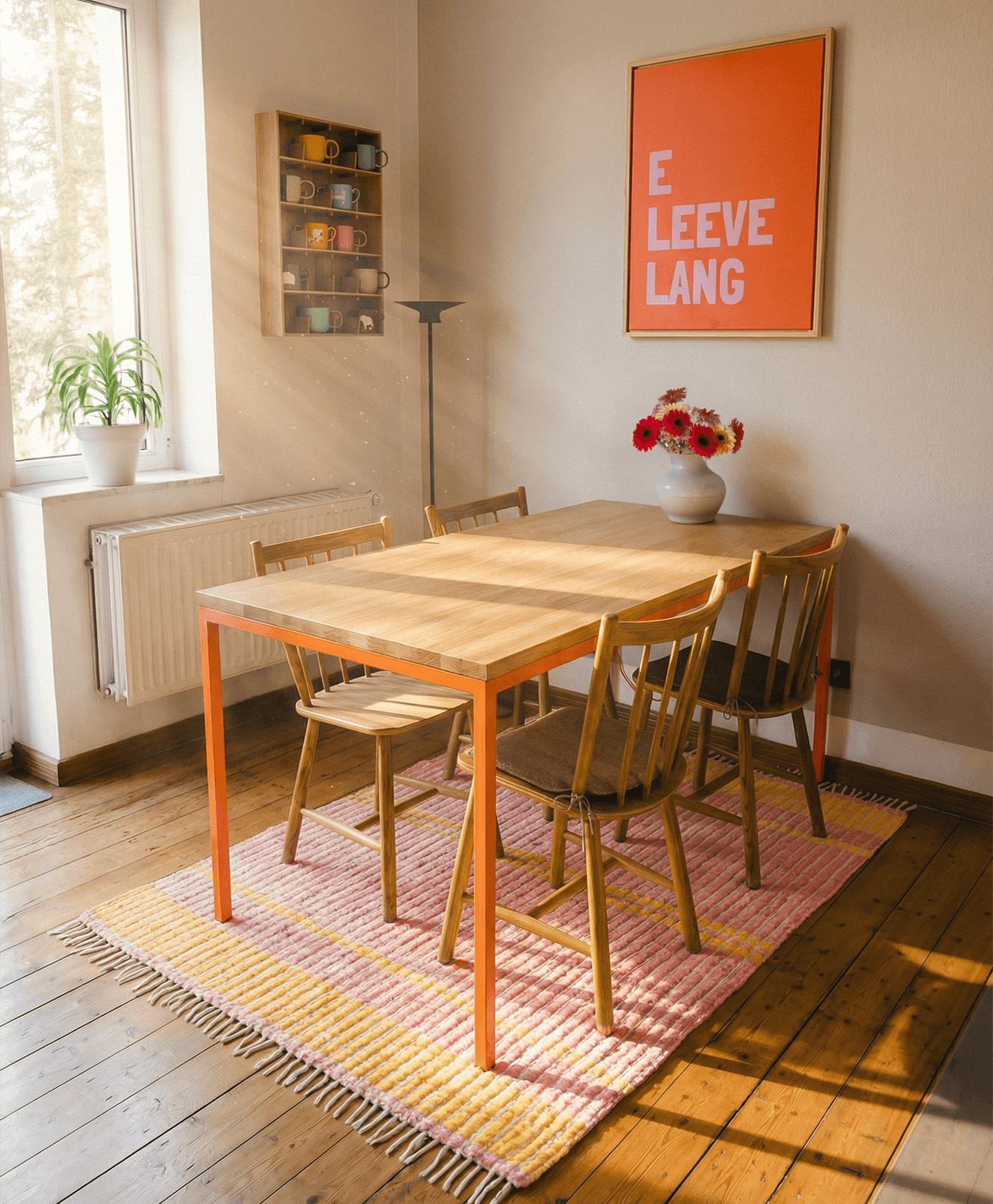 Esstisch aus Massivholz & Stahl Talon Vierfuß von Kawentsmann - Moodbild im Esszimmer