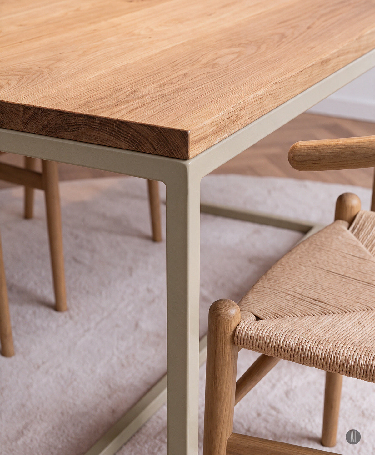 Tisch Massivholz & Stahlgestell mit Mittelstrebe TALON
