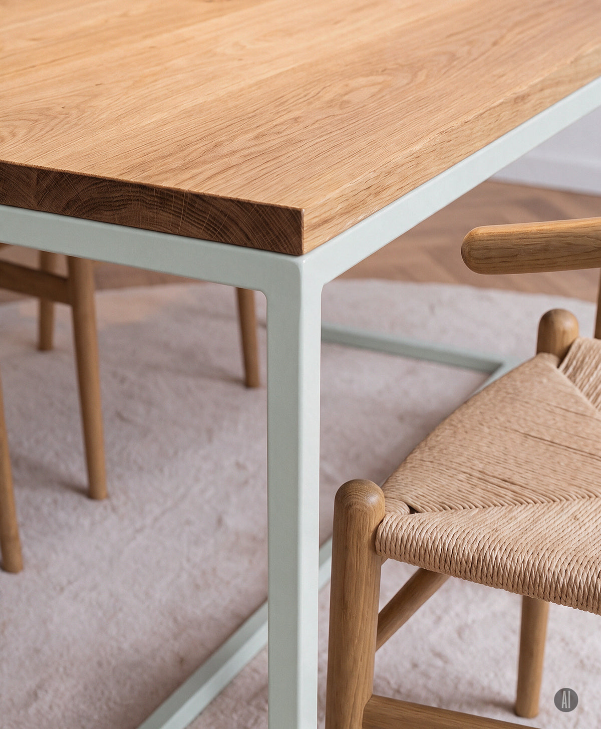 Tisch Massivholz & Stahlgestell mit Mittelstrebe TALON