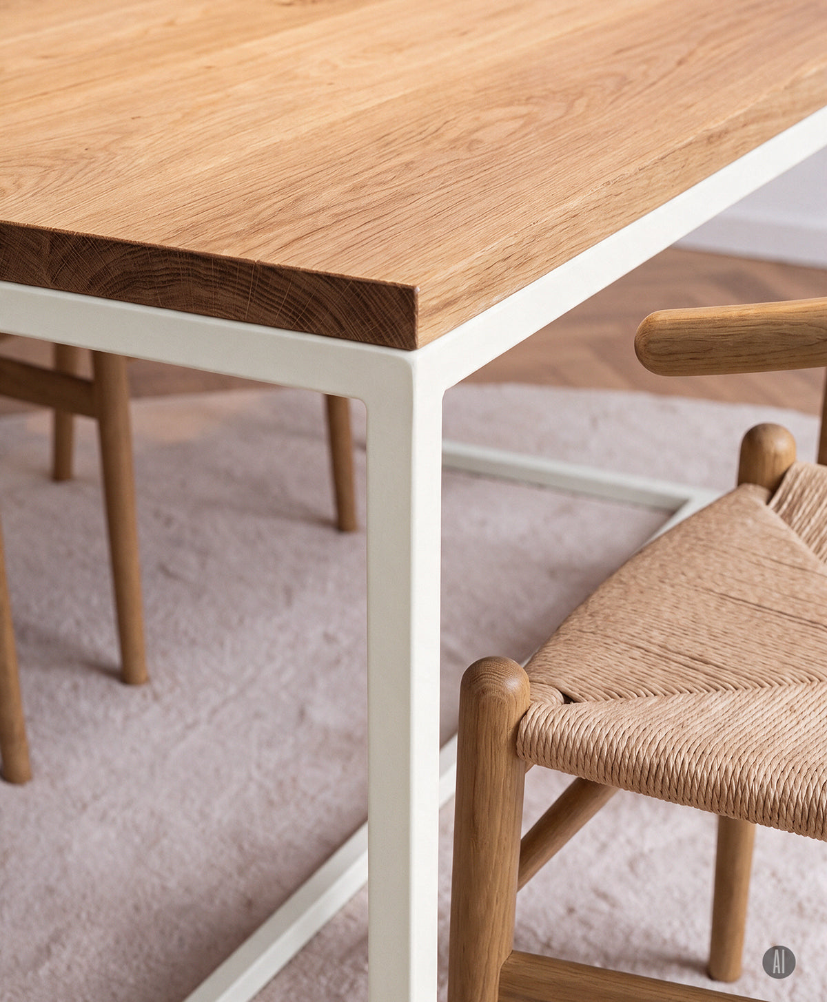 Tisch Massivholz & Stahlgestell mit Mittelstrebe TALON