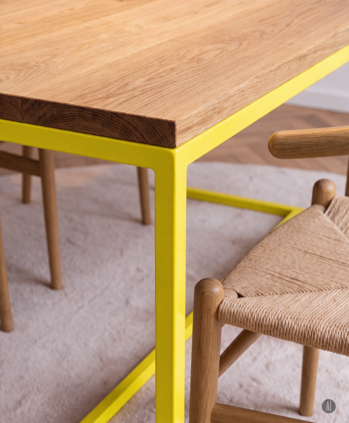 Tisch Massivholz & Stahlgestell mit Mittelstrebe TALON