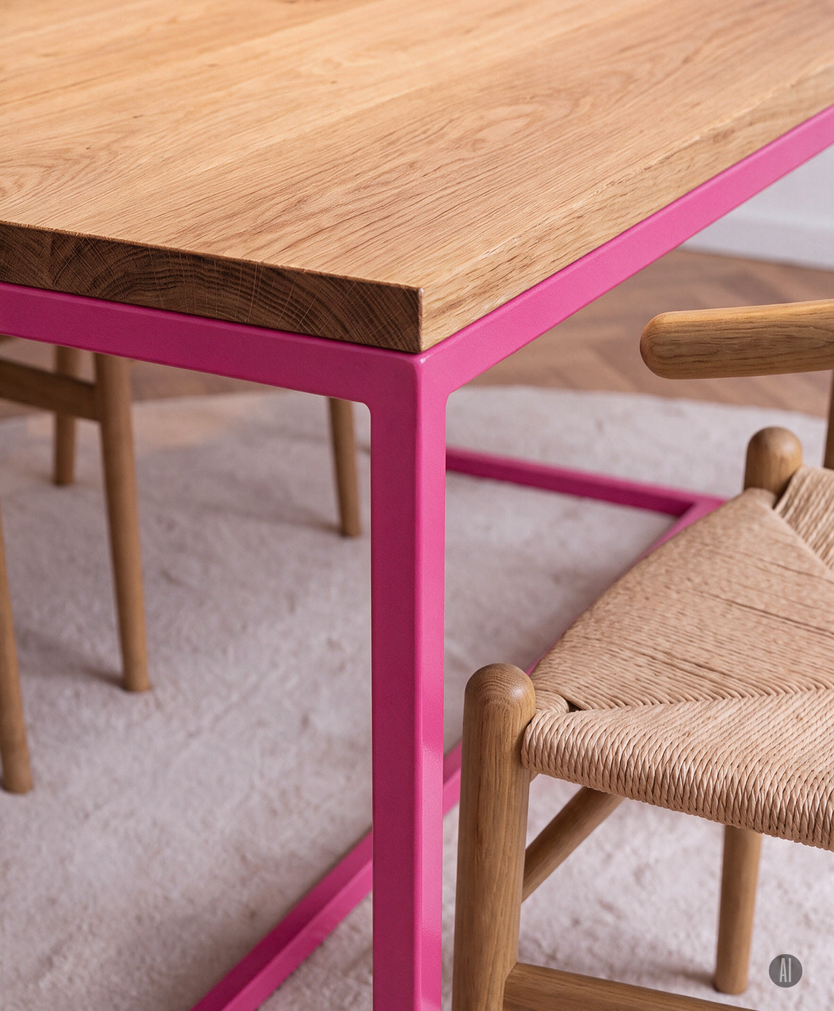 Tisch Massivholz & Stahlgestell mit Mittelstrebe TALON