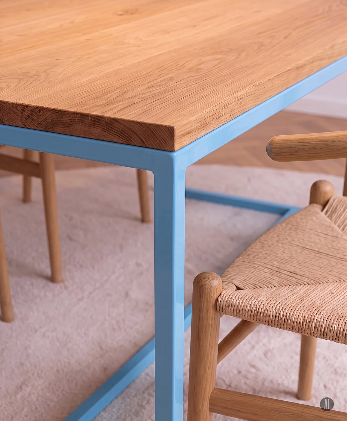 Tisch Massivholz & Stahlgestell mit Mittelstrebe TALON