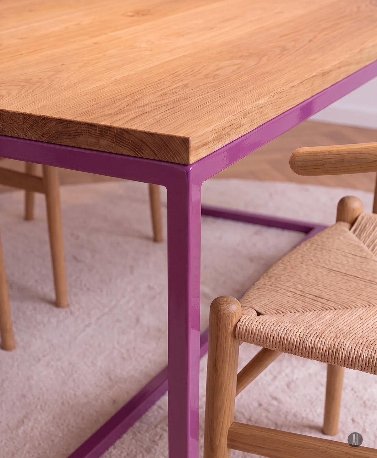 Tisch Massivholz & Stahlgestell mit Mittelstrebe TALON