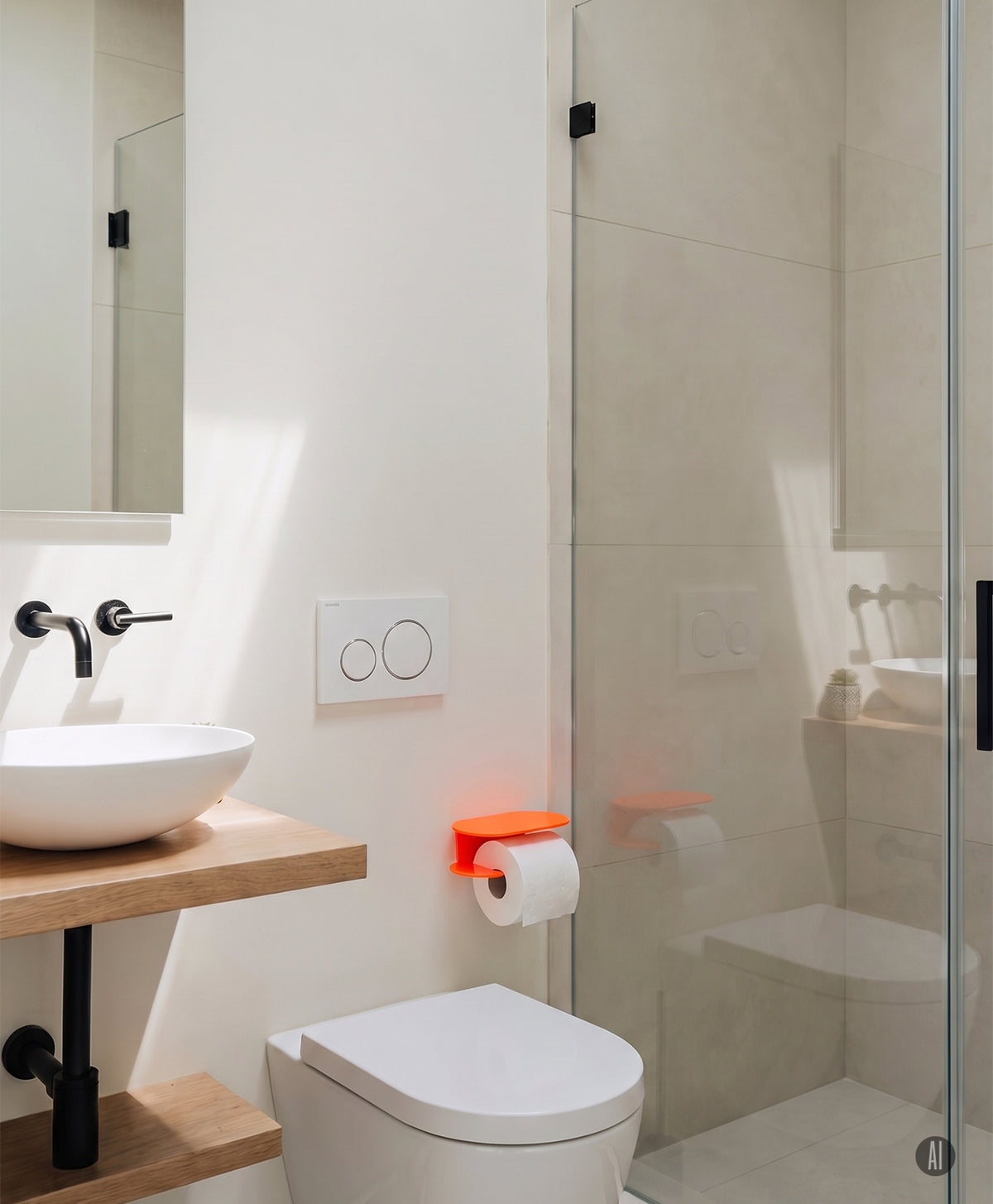 Toilettenpapierhalter ohne Bohren ORBI mit Ablage