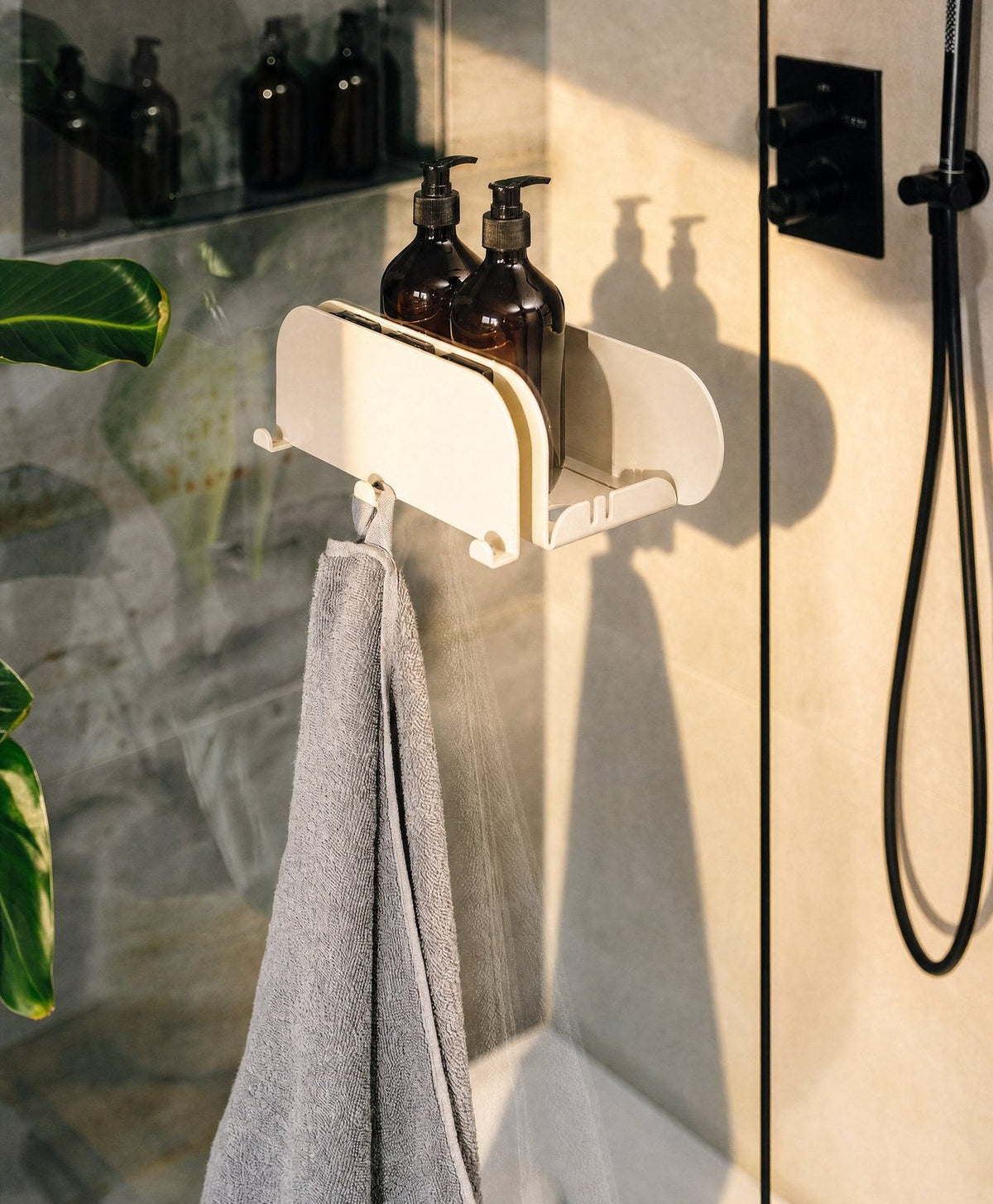 Duschablage ohne Bohren mit Magnet ORBI Dock am Duschglas in Hellelfenbein RAL 1015