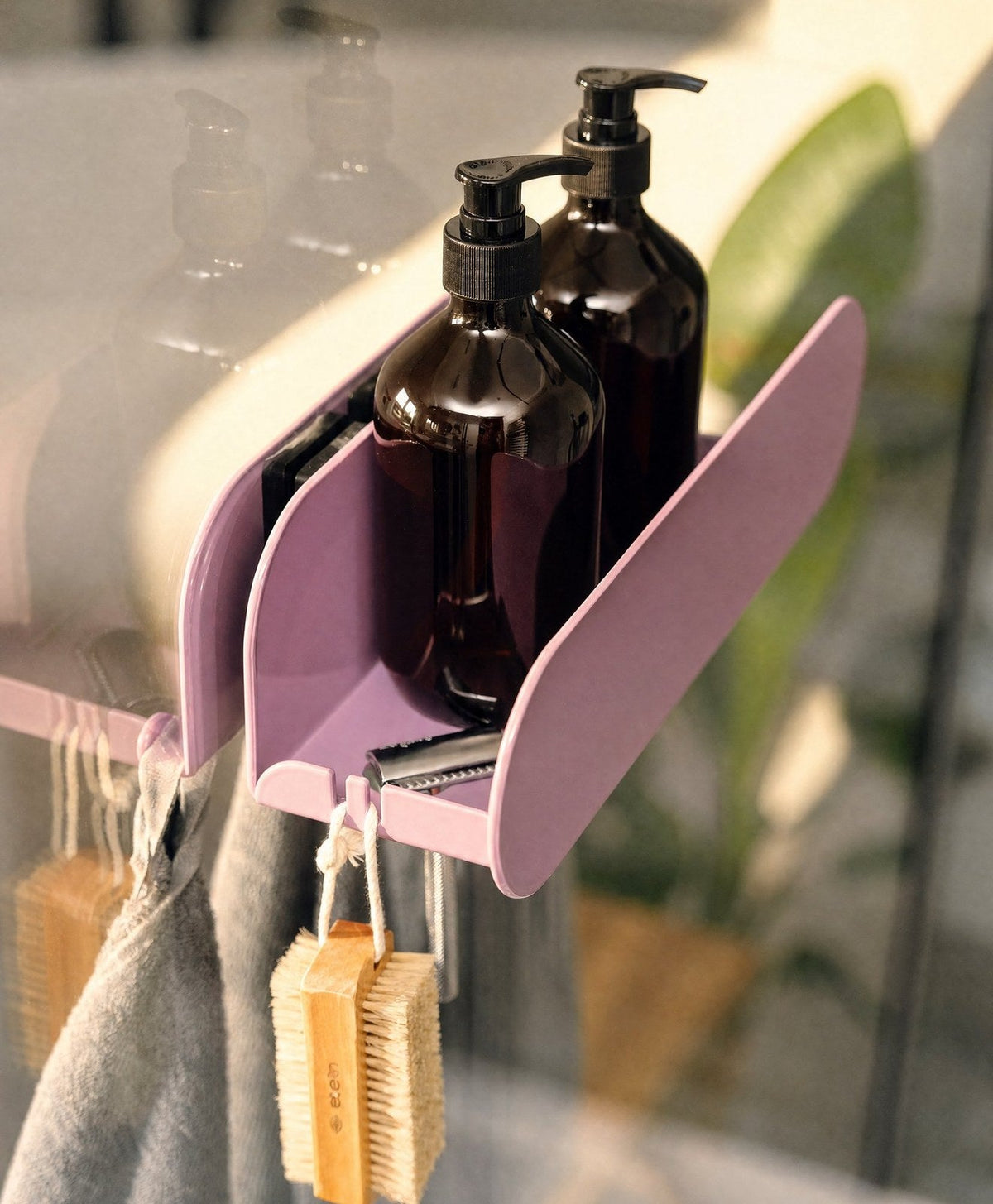 Duschablage ohne Bohren mit Magnet ORBI Dock am Duschglas in Pastellviolett RAL 4009