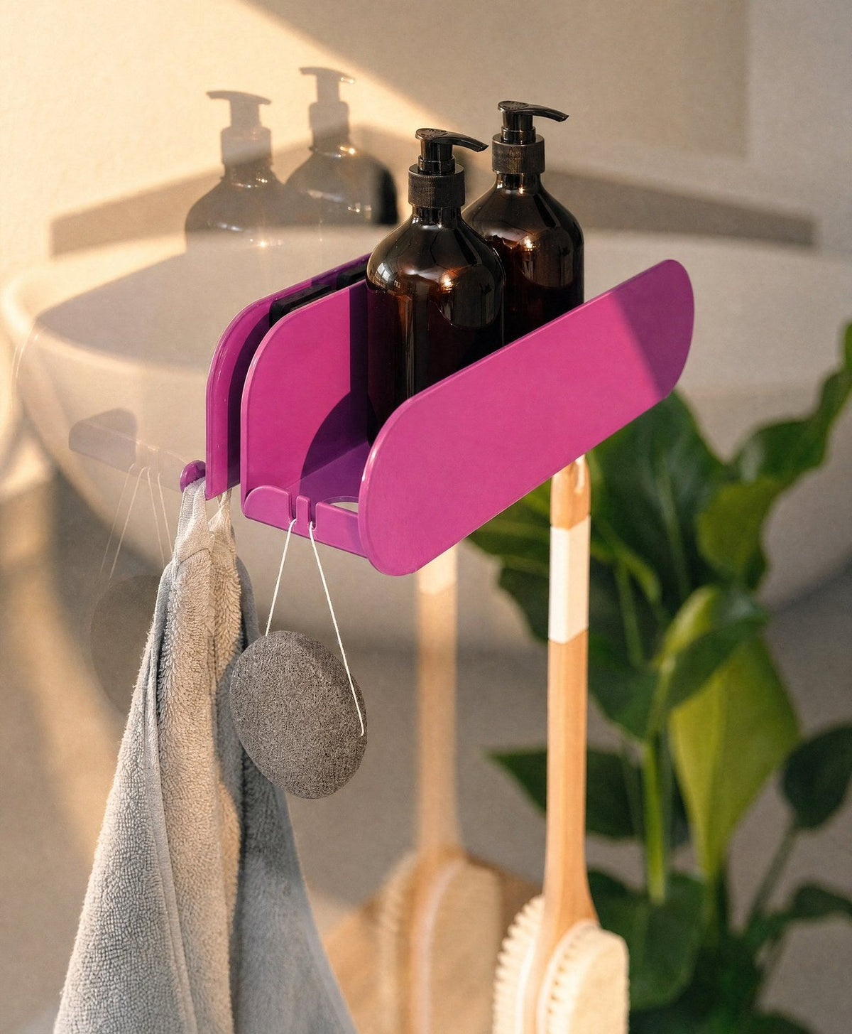Duschablage ohne Bohren mit Magnet ORBI Dock am Duschglas in Signalviolett RAL 4008