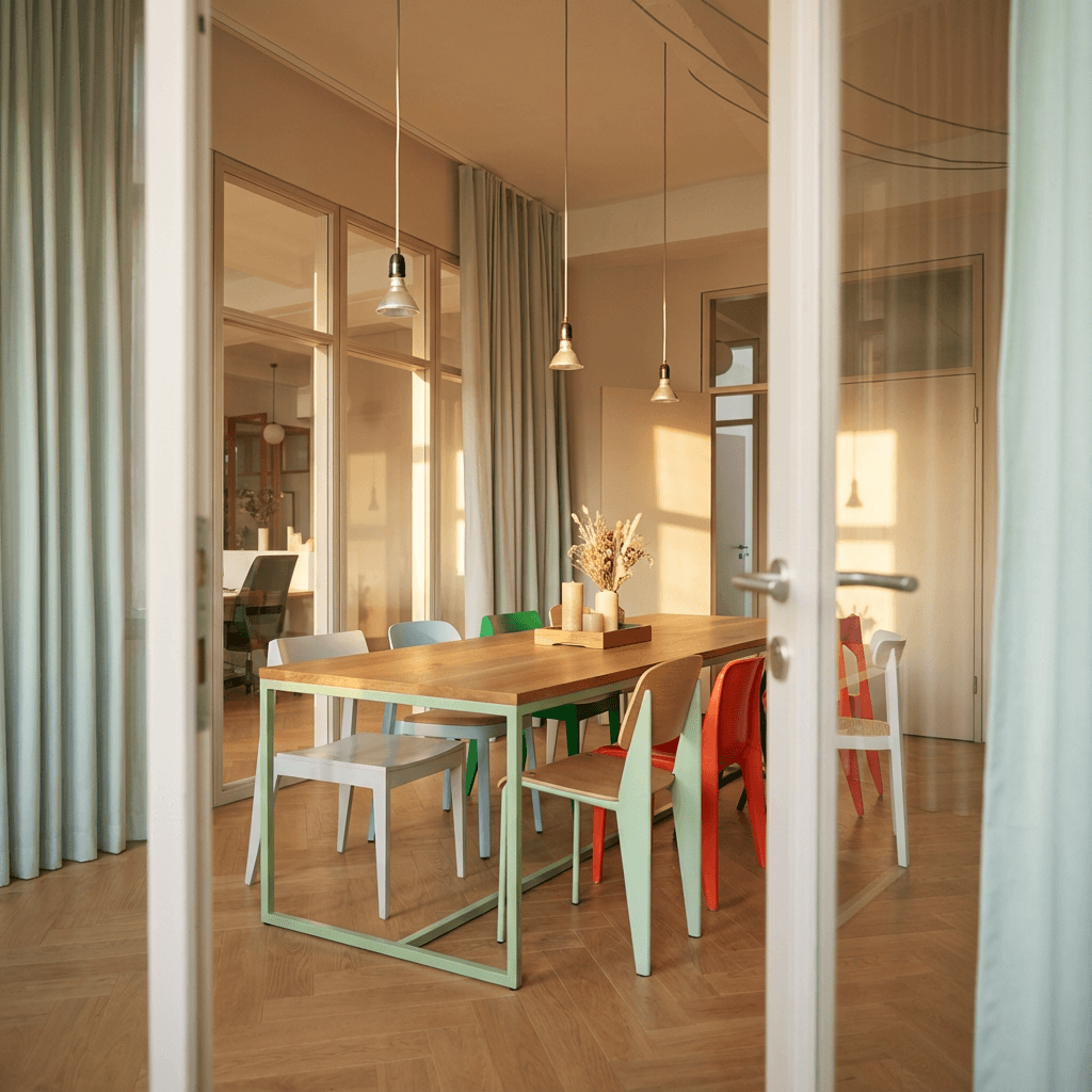 Esstisch TALON in Blassgrün in einem Esszimmer