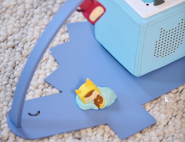 Detailaufnahme vom Regal für die Toniebox Dino in Blau