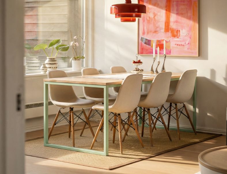 Esstisch aus Holz & Stahl FETE ohne Mittelstrebe im Esszimmer - Moodbild